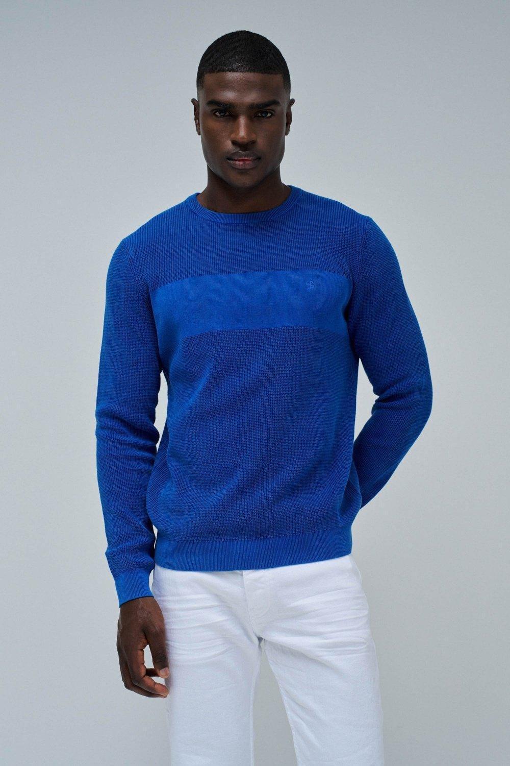Blue Knitted Sweater With Texture, , large image number 0