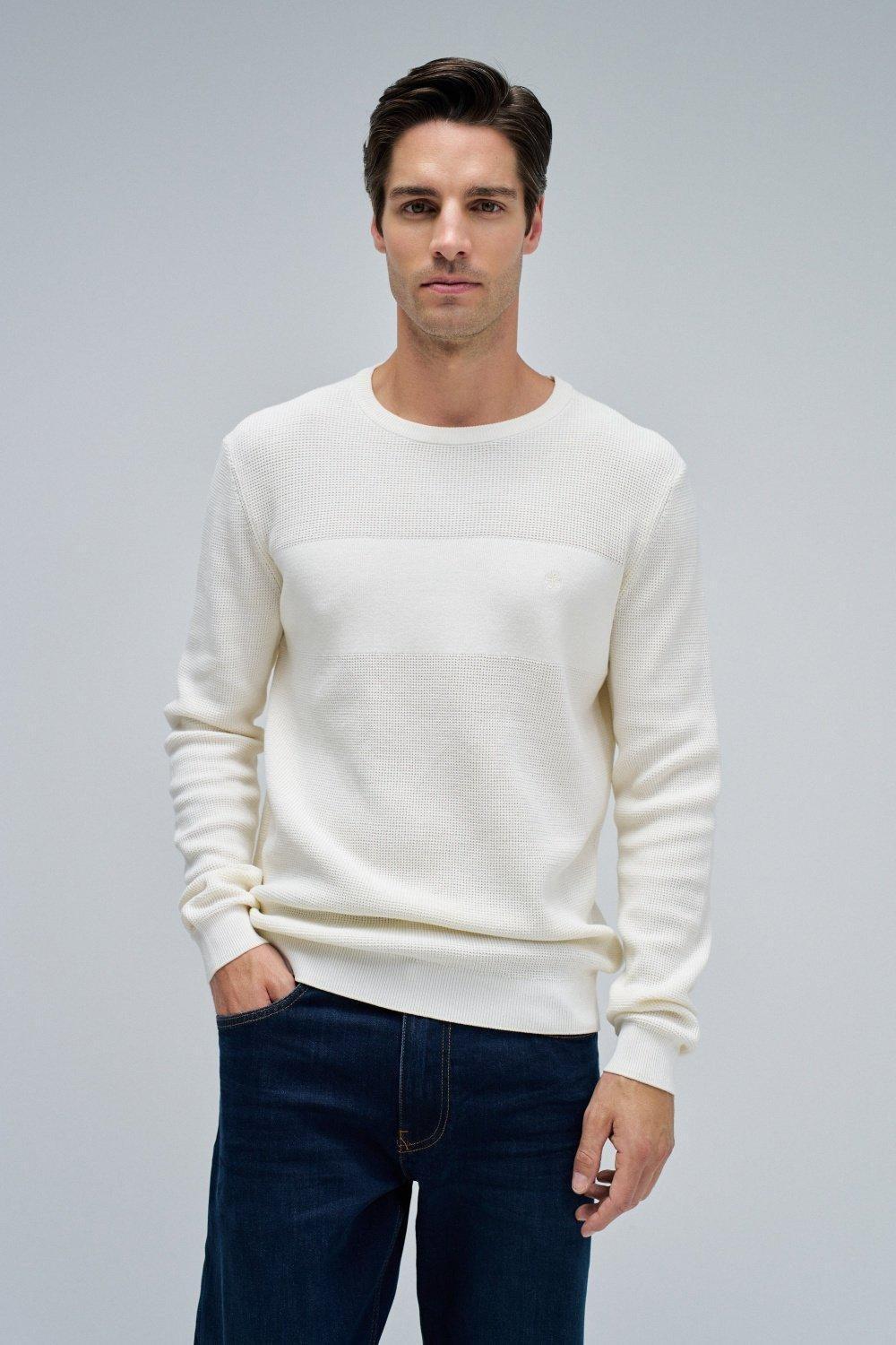 Knitted Sweater With Texture&nbsp;, Pearl, medium