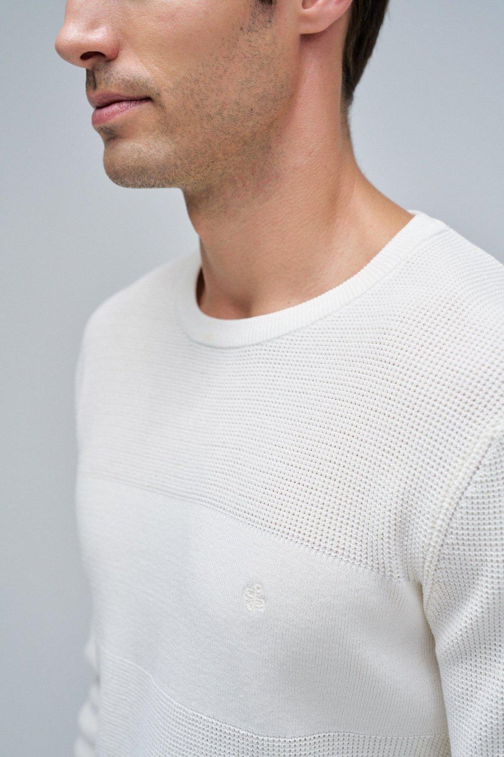 Knitted Sweater With Texture , Pearl, large image number 4