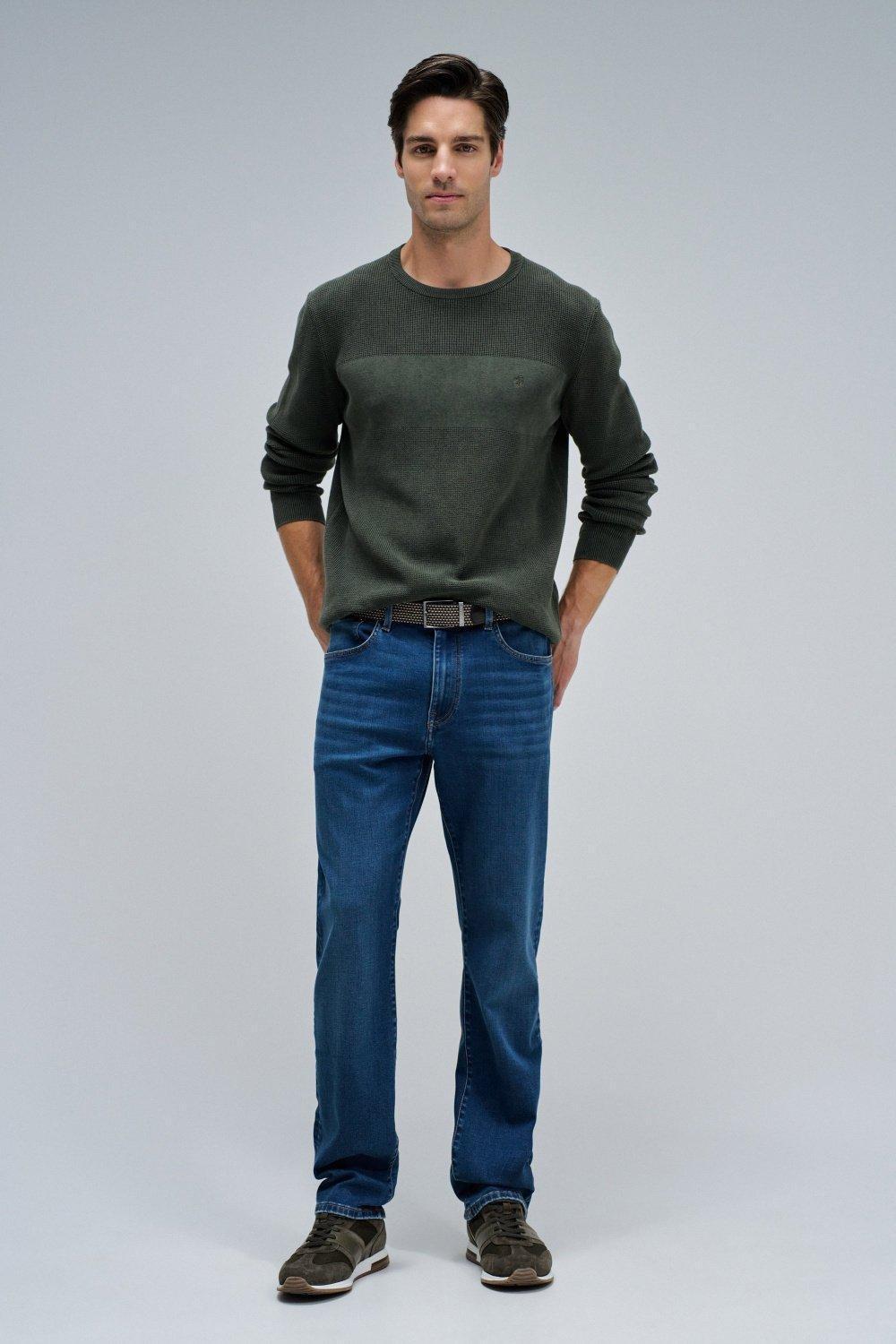 Knitted Sweater With Texture , Green, medium