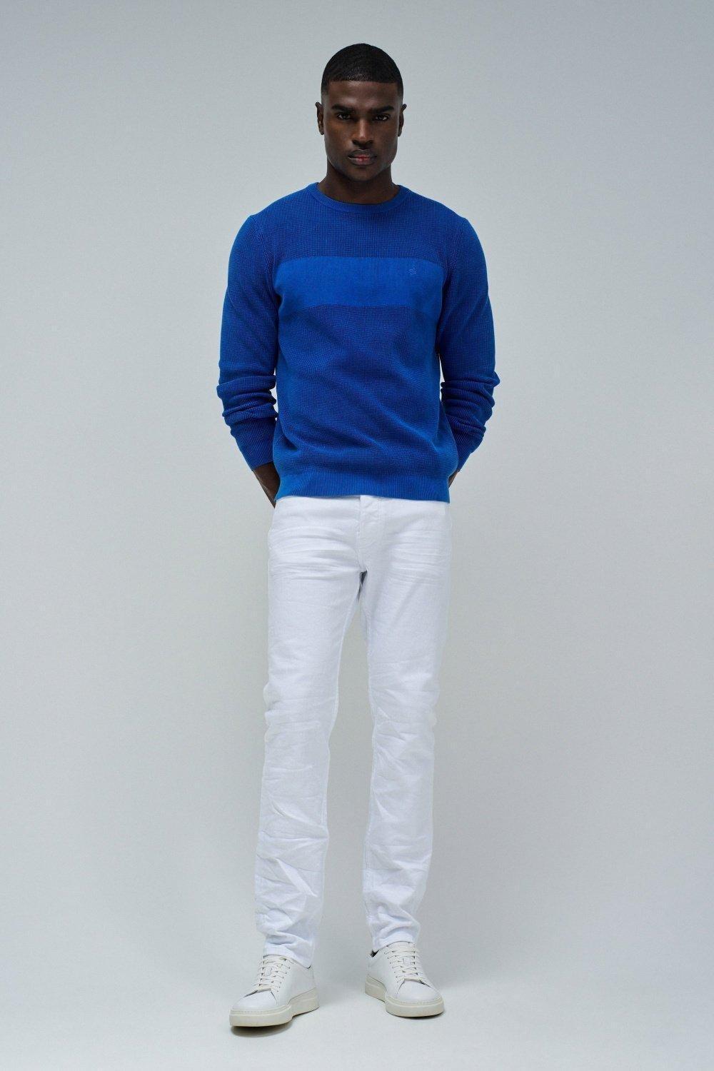 Knitted Sweater With Texture , Blue, medium