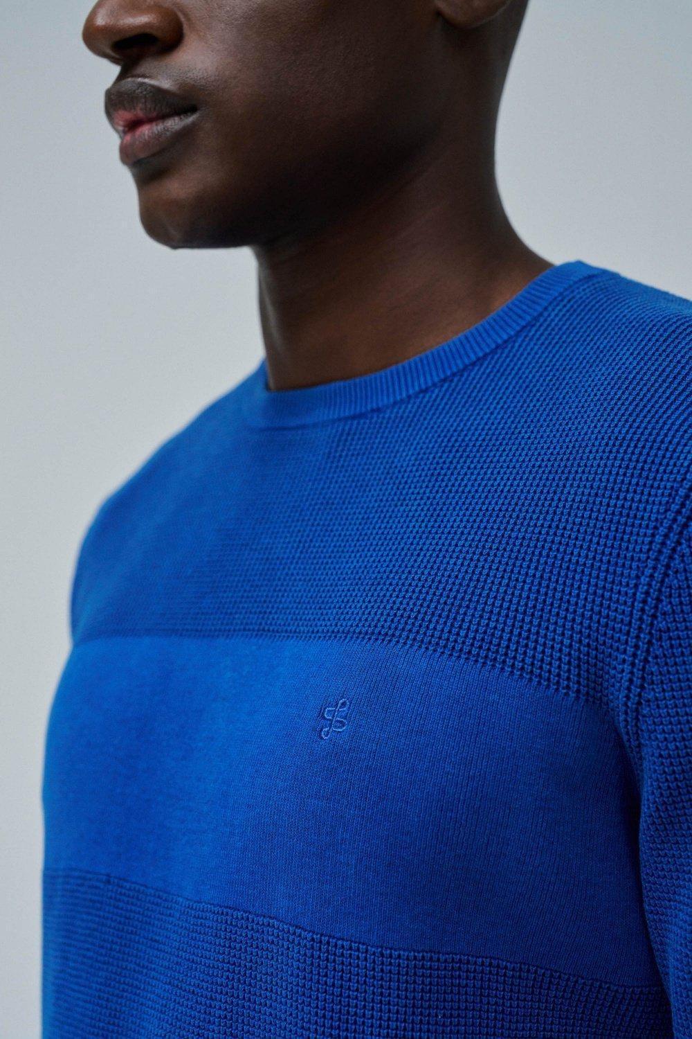 Knitted Sweater With Texture , Blue, large image number 4