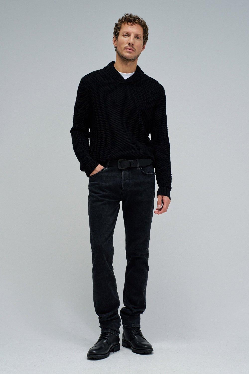 Heavy Knit Sweater With Shawl Collar, , large image number 1