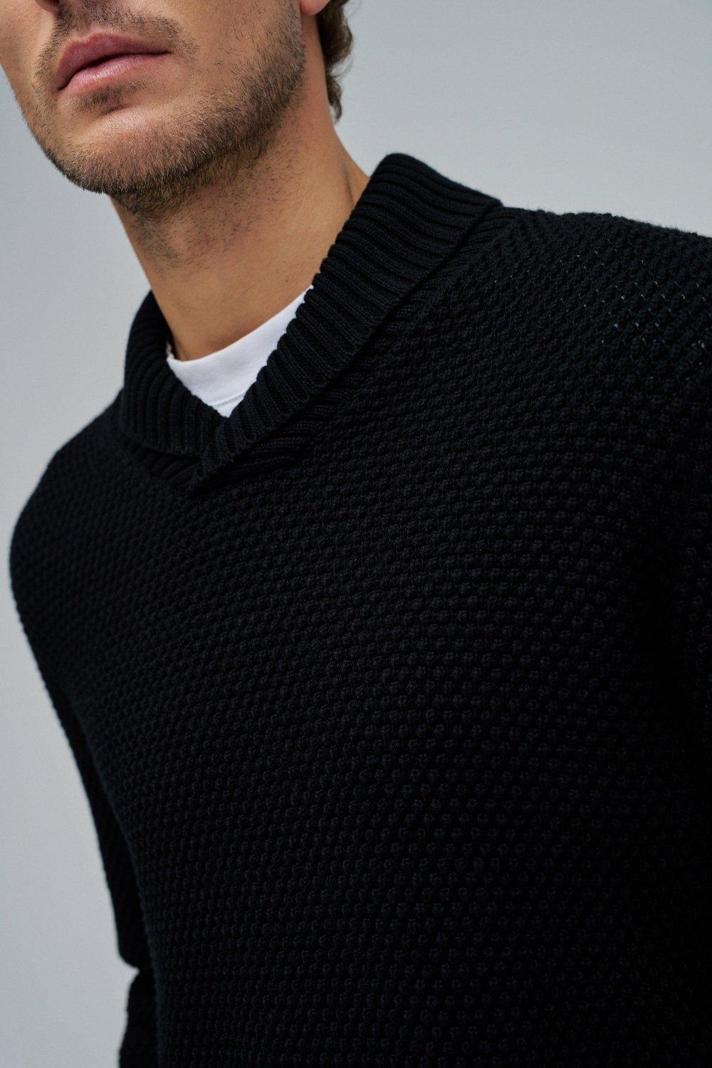 Heavy Knit Sweater With Shawl Collar, , large image number 4