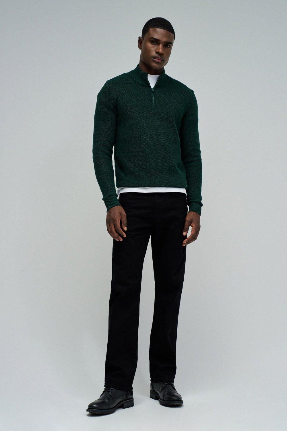 Knit Sweater With Half Zip, Green, medium