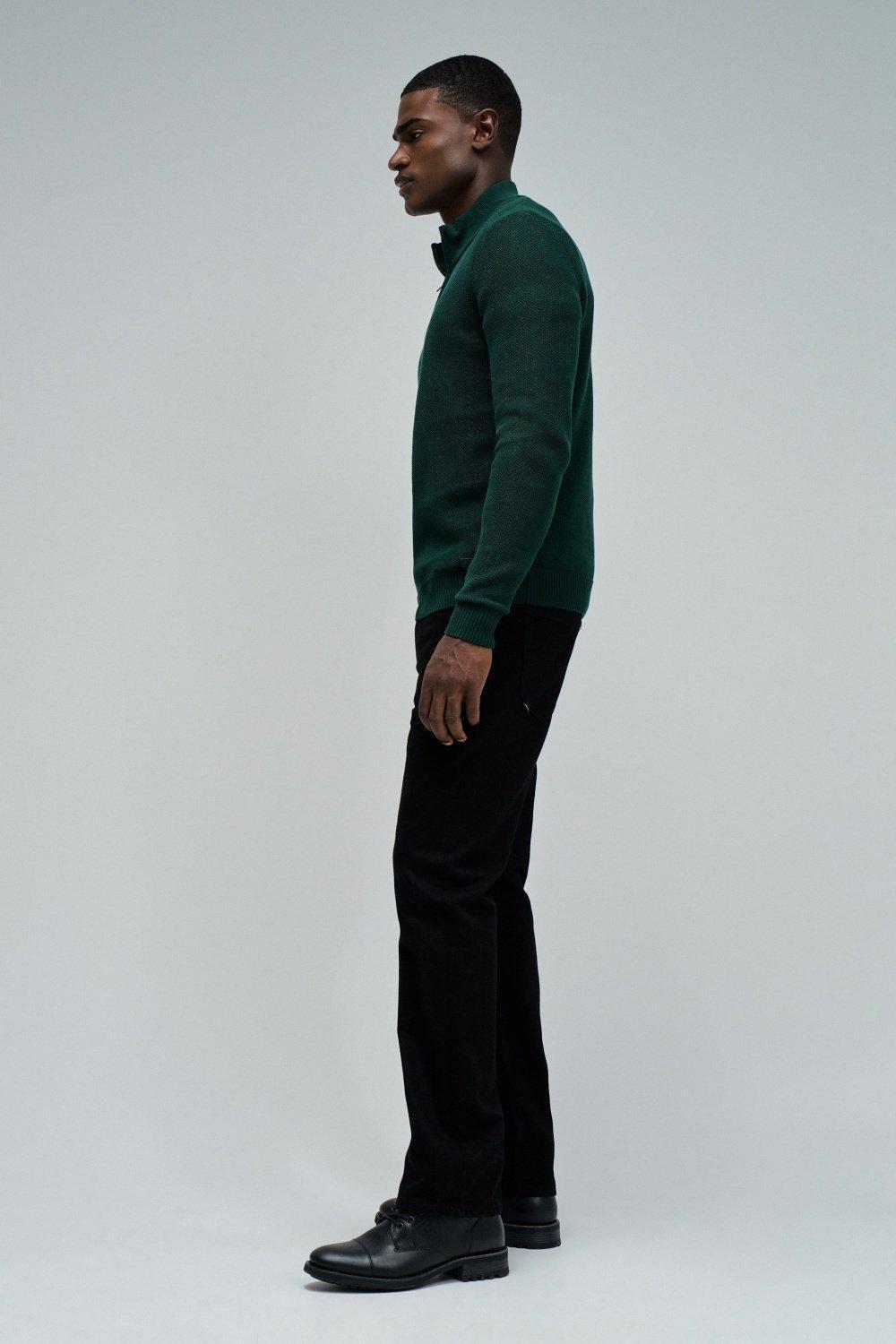 Knit Sweater With Half Zip, Green, medium