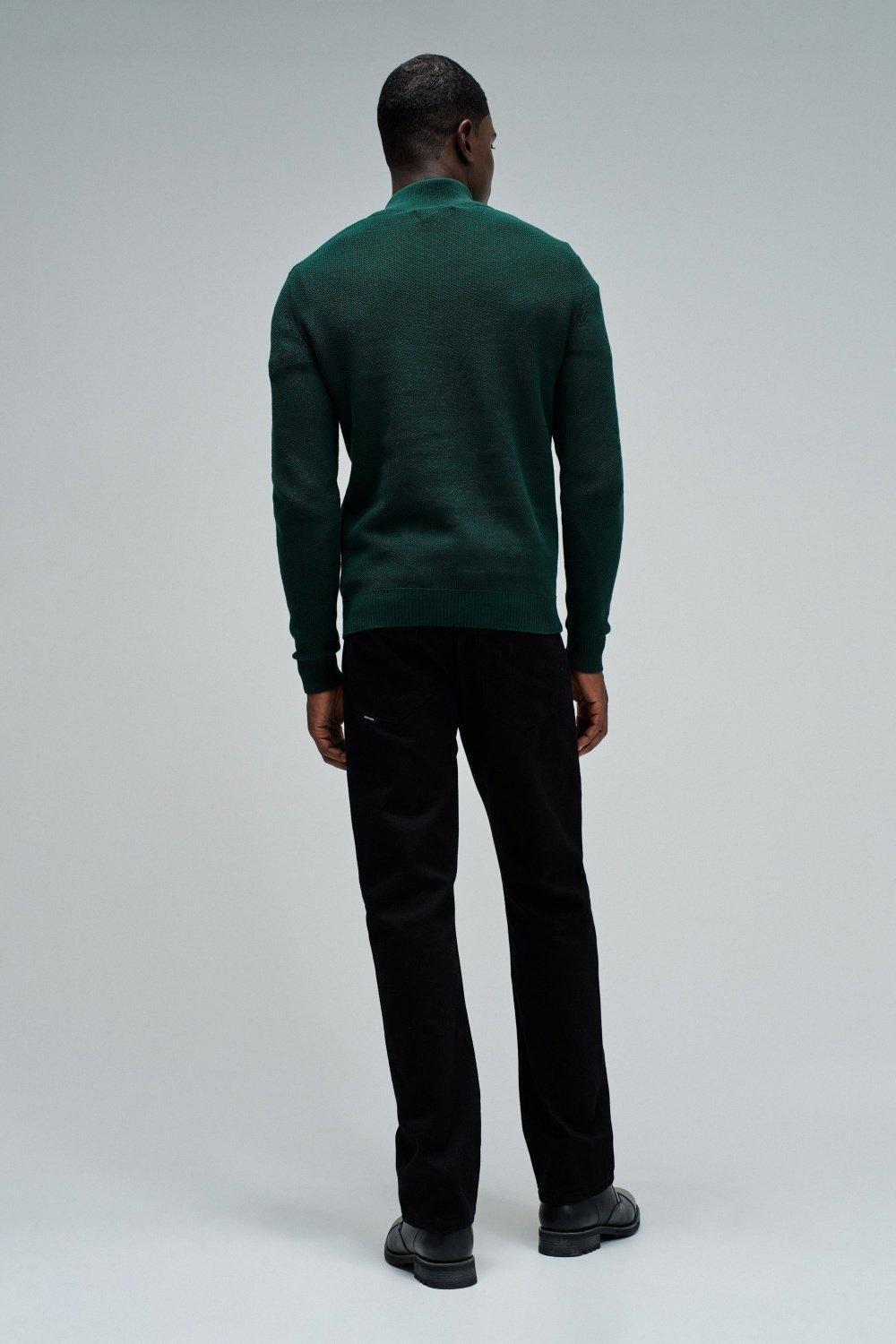 Knit Sweater With Half Zip, Green, large image number 3