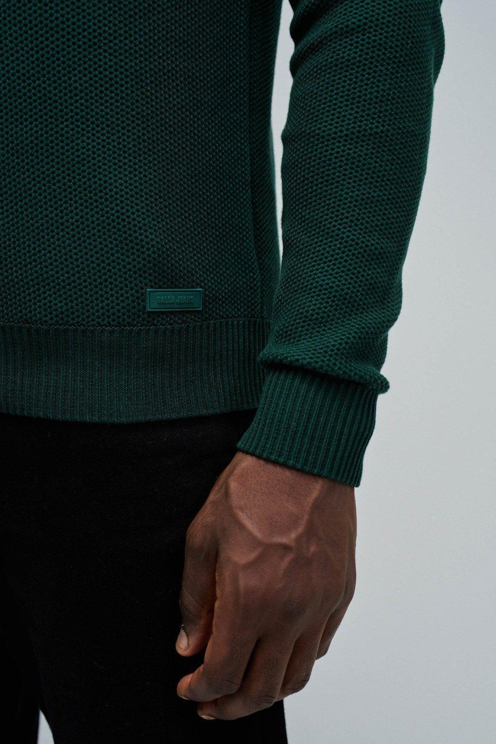 Knit Sweater With Half Zip, Green, large image number 4
