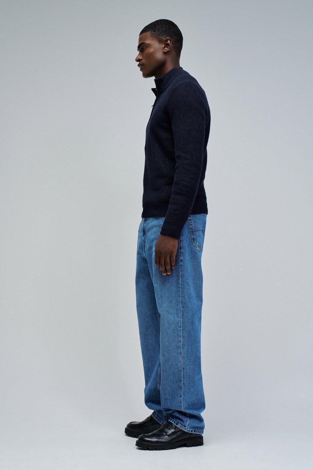 Knit Sweater With Half Zip, Navy, medium