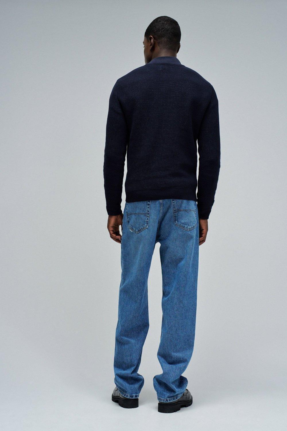 Knit Sweater With Half Zip, Navy, large image number 3