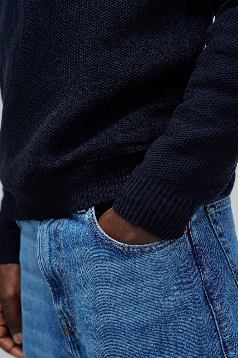 Knit Sweater With Half Zip, Navy, large image number 4