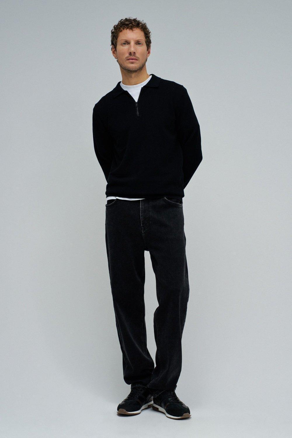 Knit Sweater With Half Zip, Black, medium