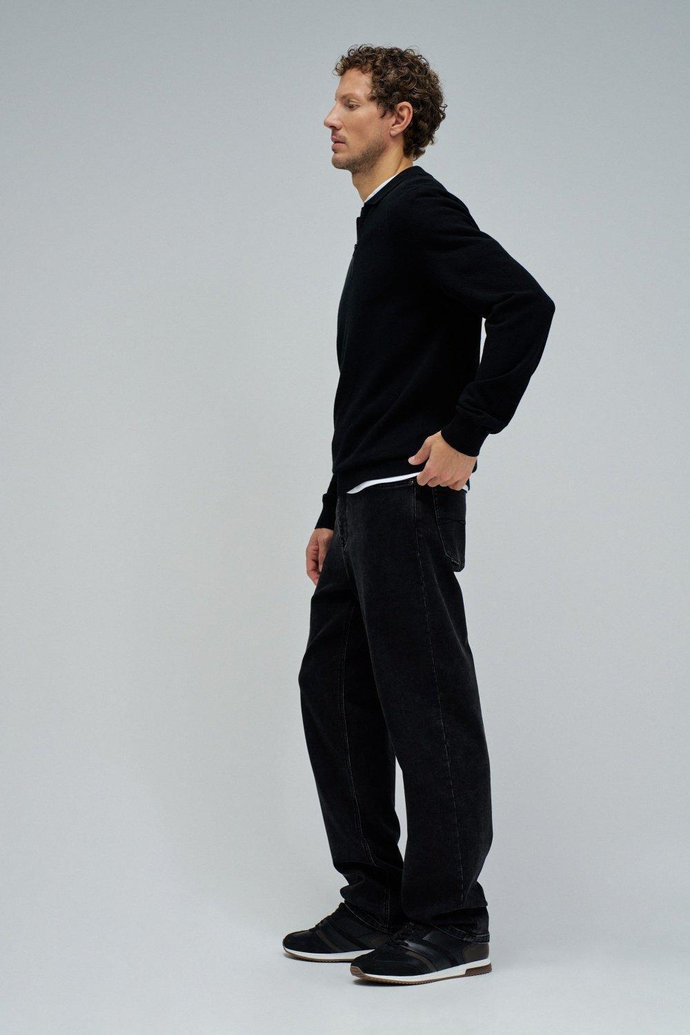 Knit Sweater With Half Zip, Black, medium