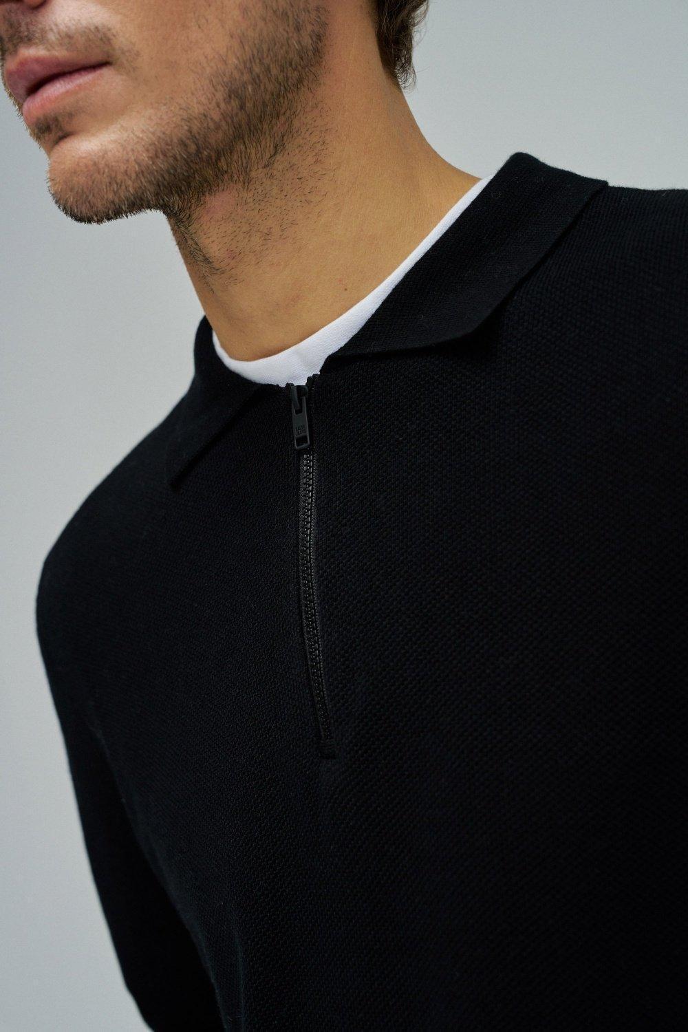 Knit Sweater With Half Zip, Black, large image number 4