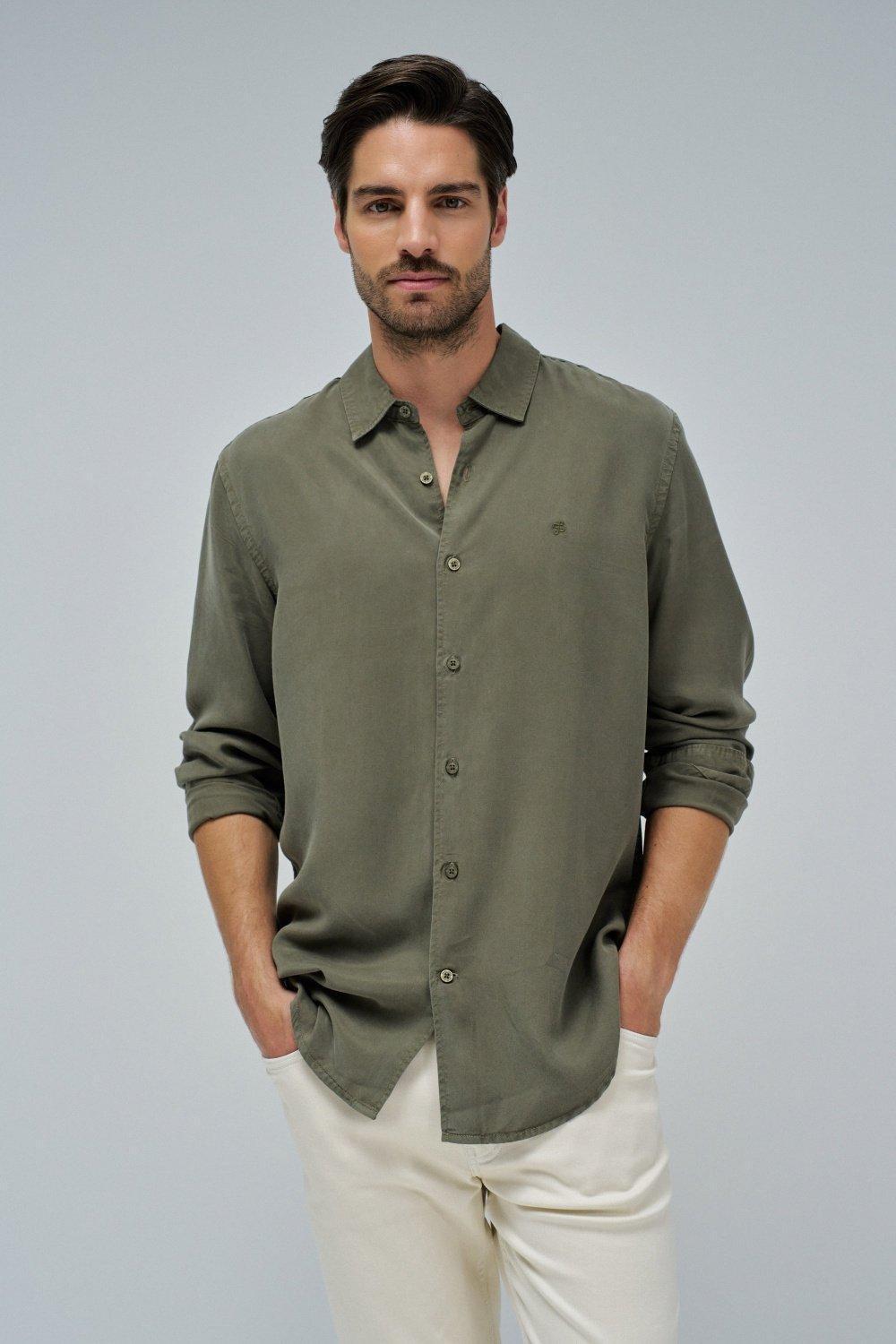 Khaki Solid Casual Shirt, , medium
