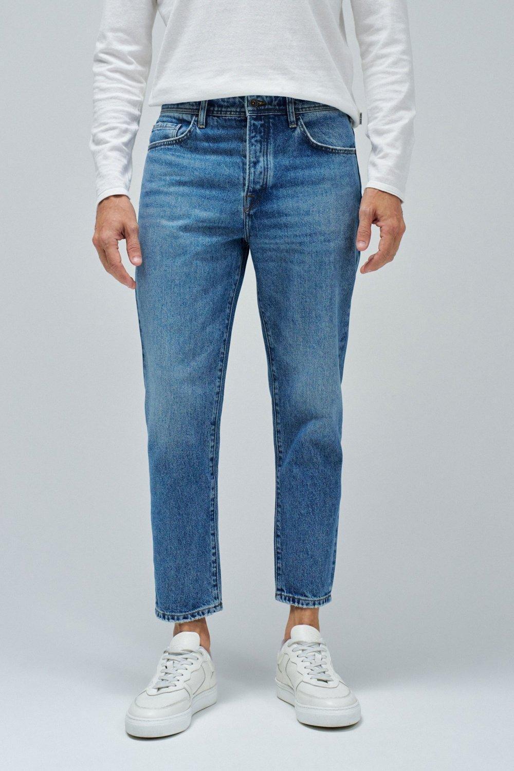 Plain Cropped Jeans, Blue, large image number 0