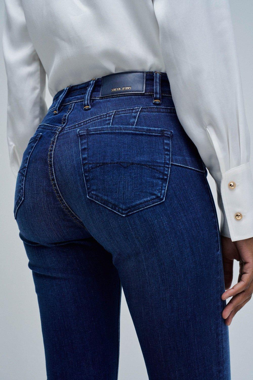 Destiny Push Up Skinny Jeans , Navy, large image number 4