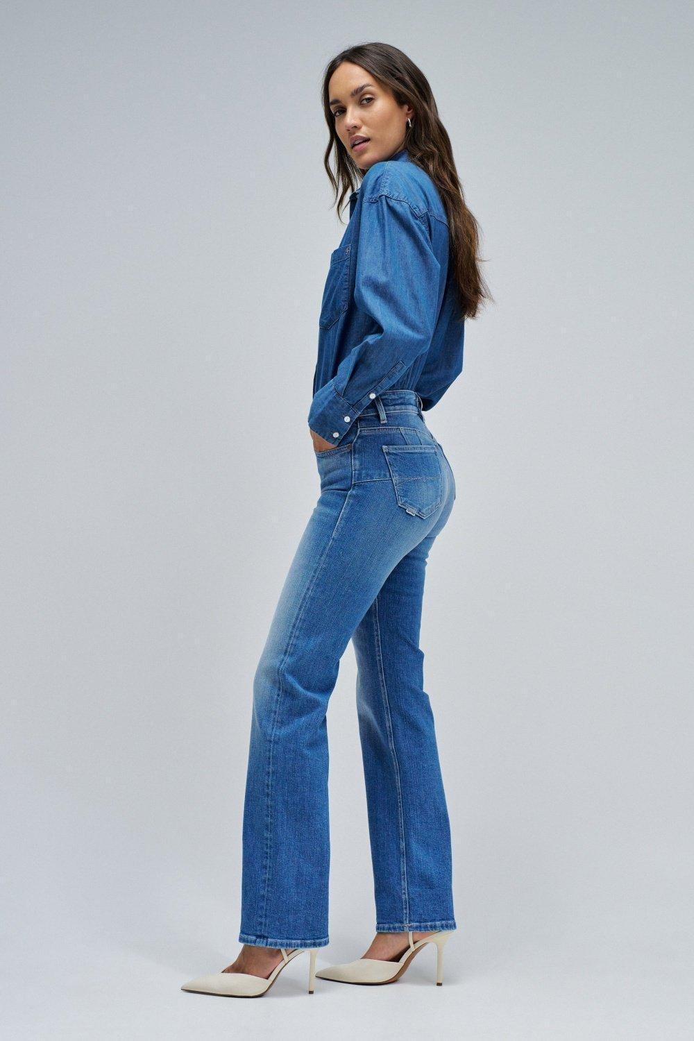 Destiny Push Up Straight Jeans, Blue, medium