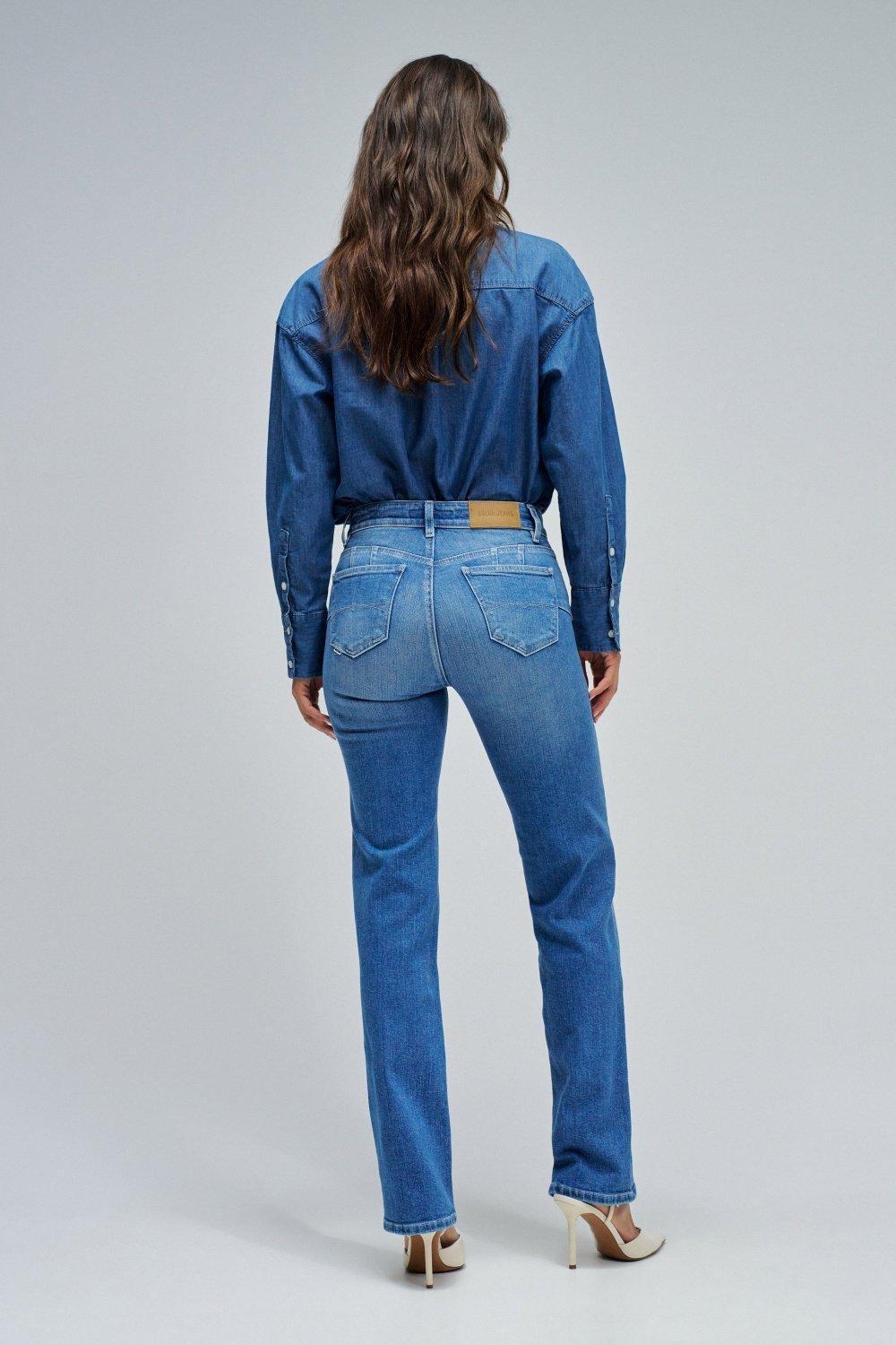 Destiny Push Up Straight Jeans, Blue, large image number 3