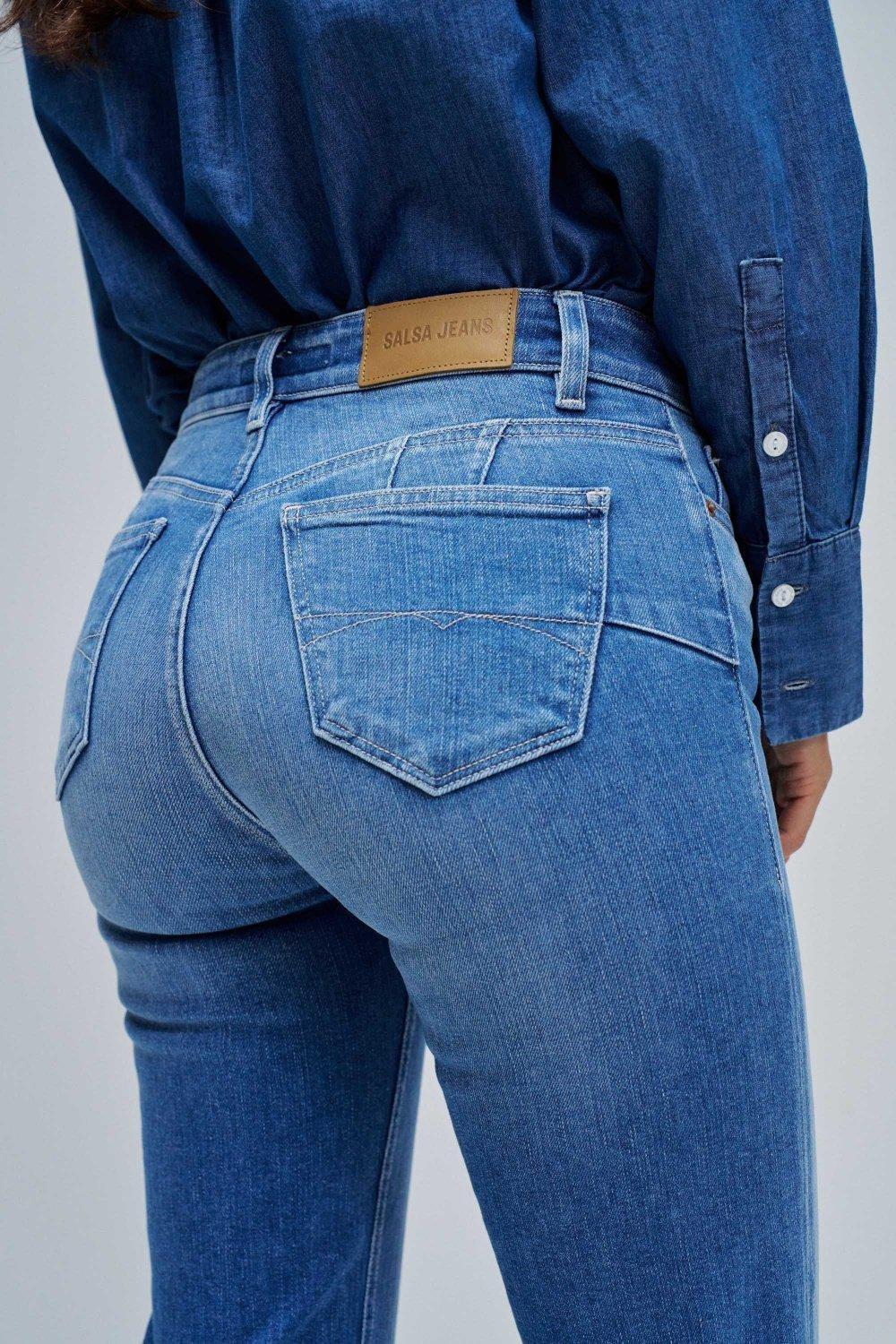 Destiny Push Up Straight Jeans, Blue, large image number 4