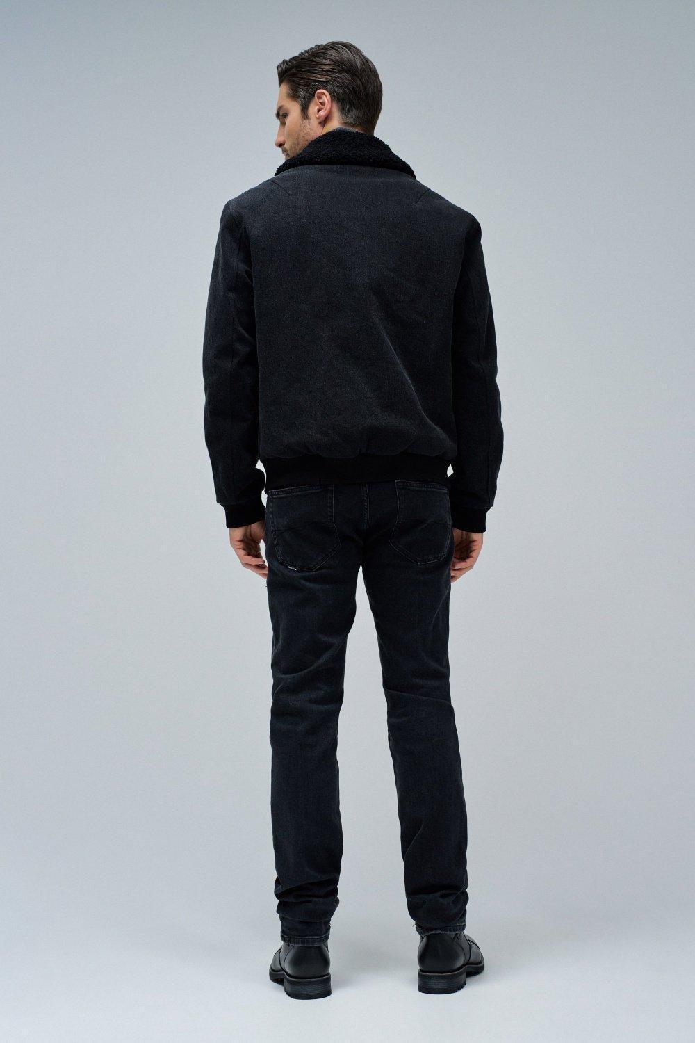 Bomber Jacket With Fur Collar, Black, large image number 3