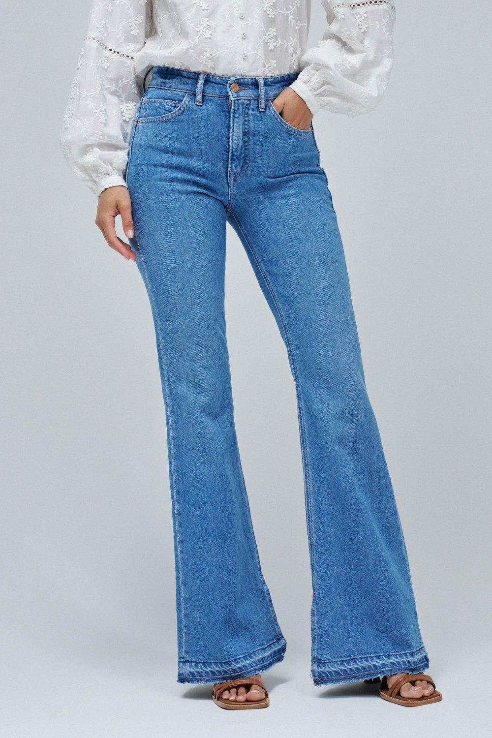 Blue Faith Push In Flare Jeans, , large image number 0