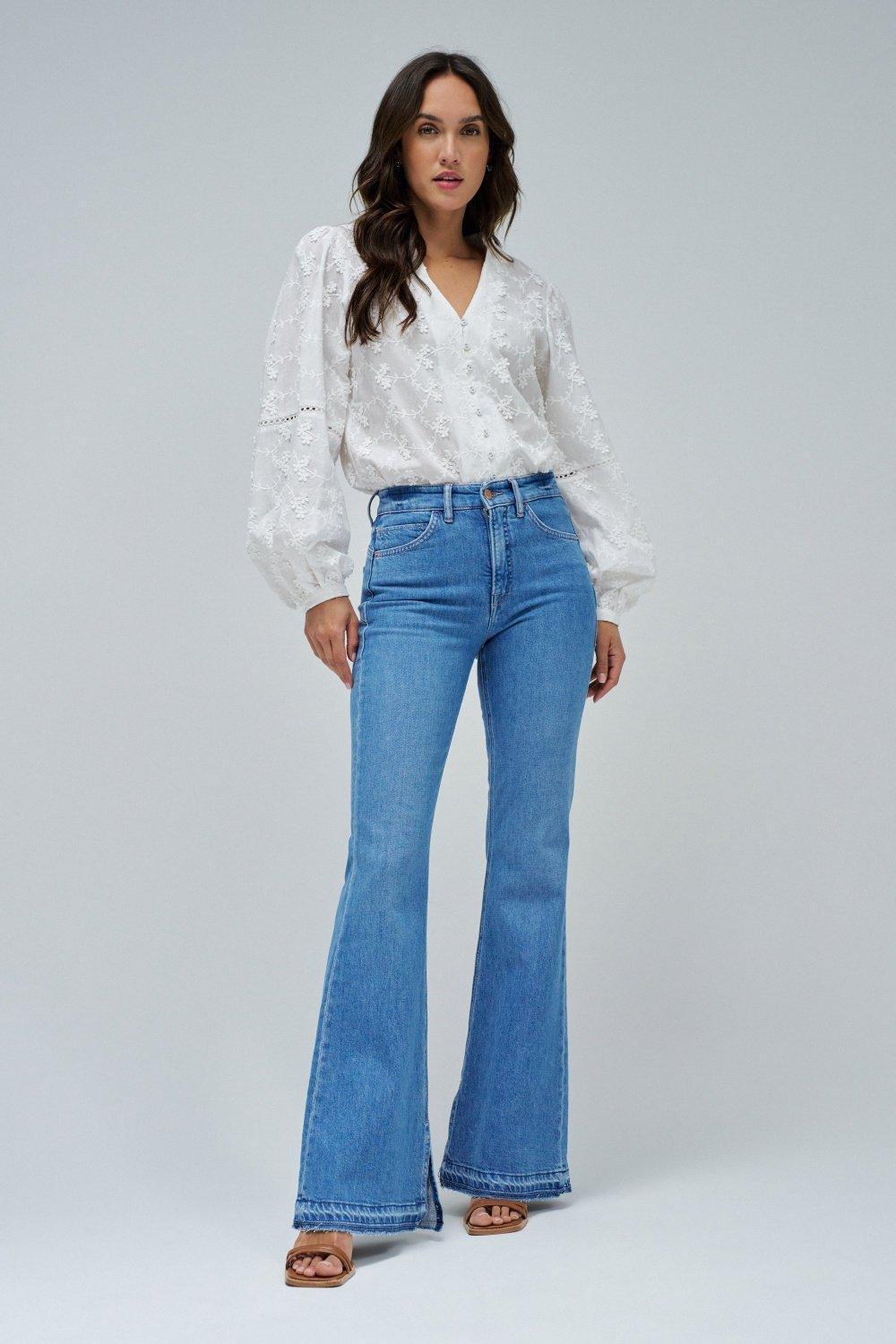 Blue Faith Push In Flare Jeans, , large image number 1