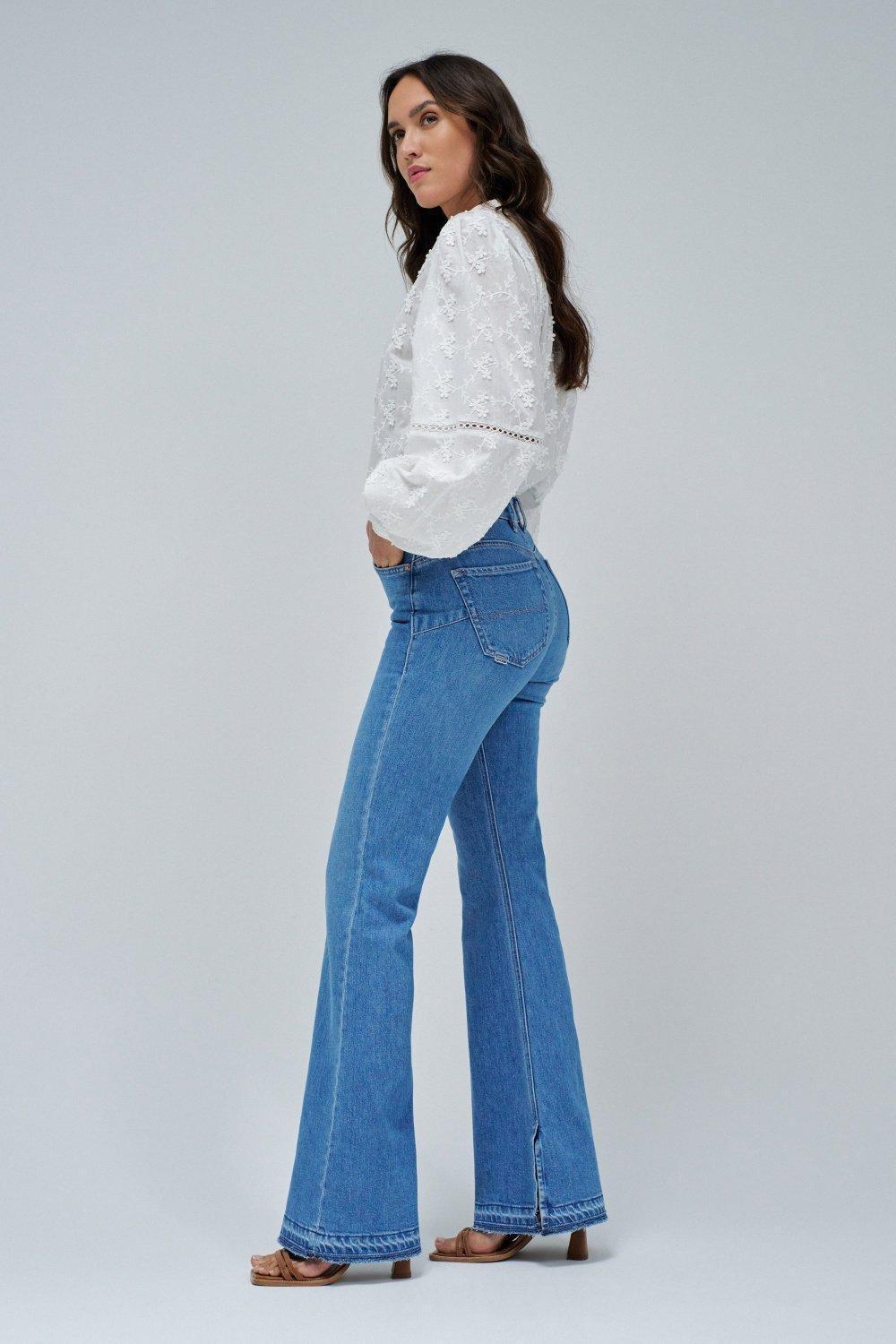 Blue Faith Push In Flare Jeans, , large image number 2