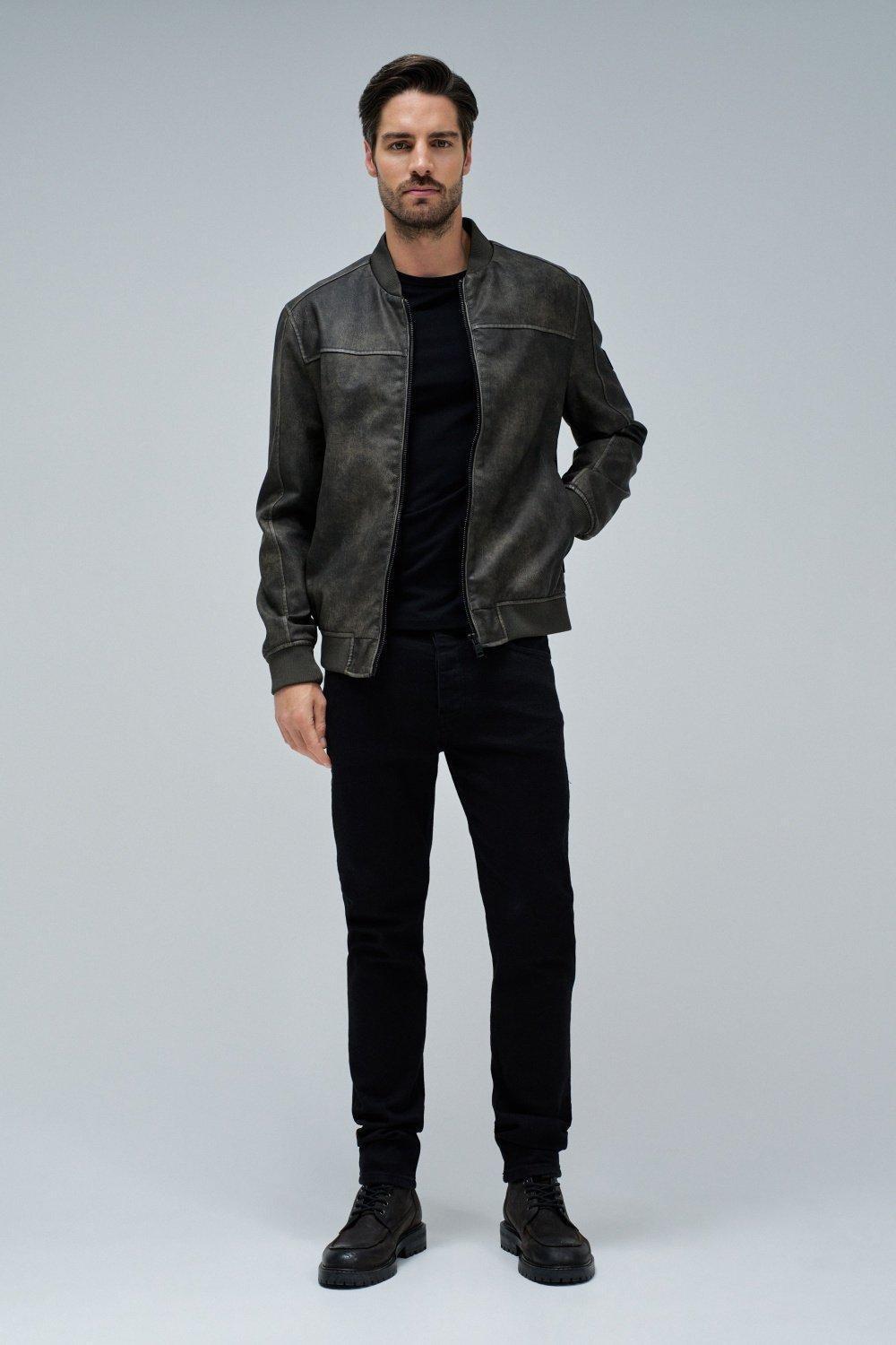 Hooded Fake Leather Bomber Jacket, Brown, medium