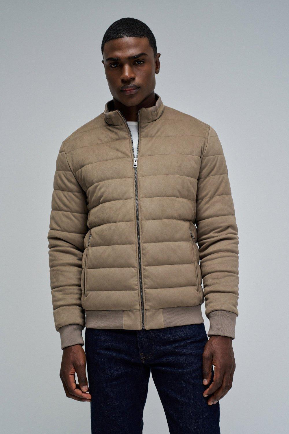 Puffer Jacket In Suede, Beige, medium