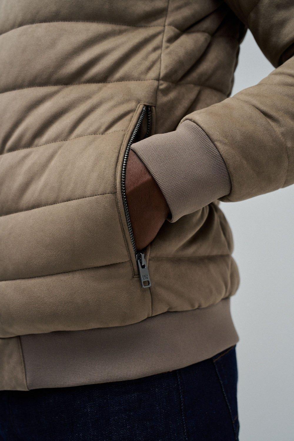 Puffer Jacket In Suede, Beige, large image number 4