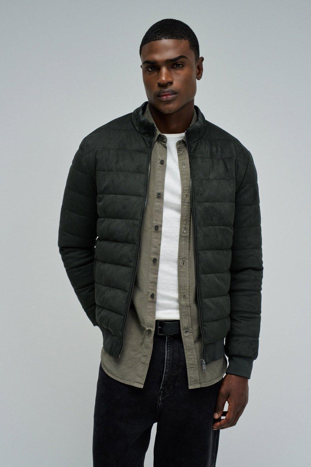 Puffer Jacket In Suede, Green, medium