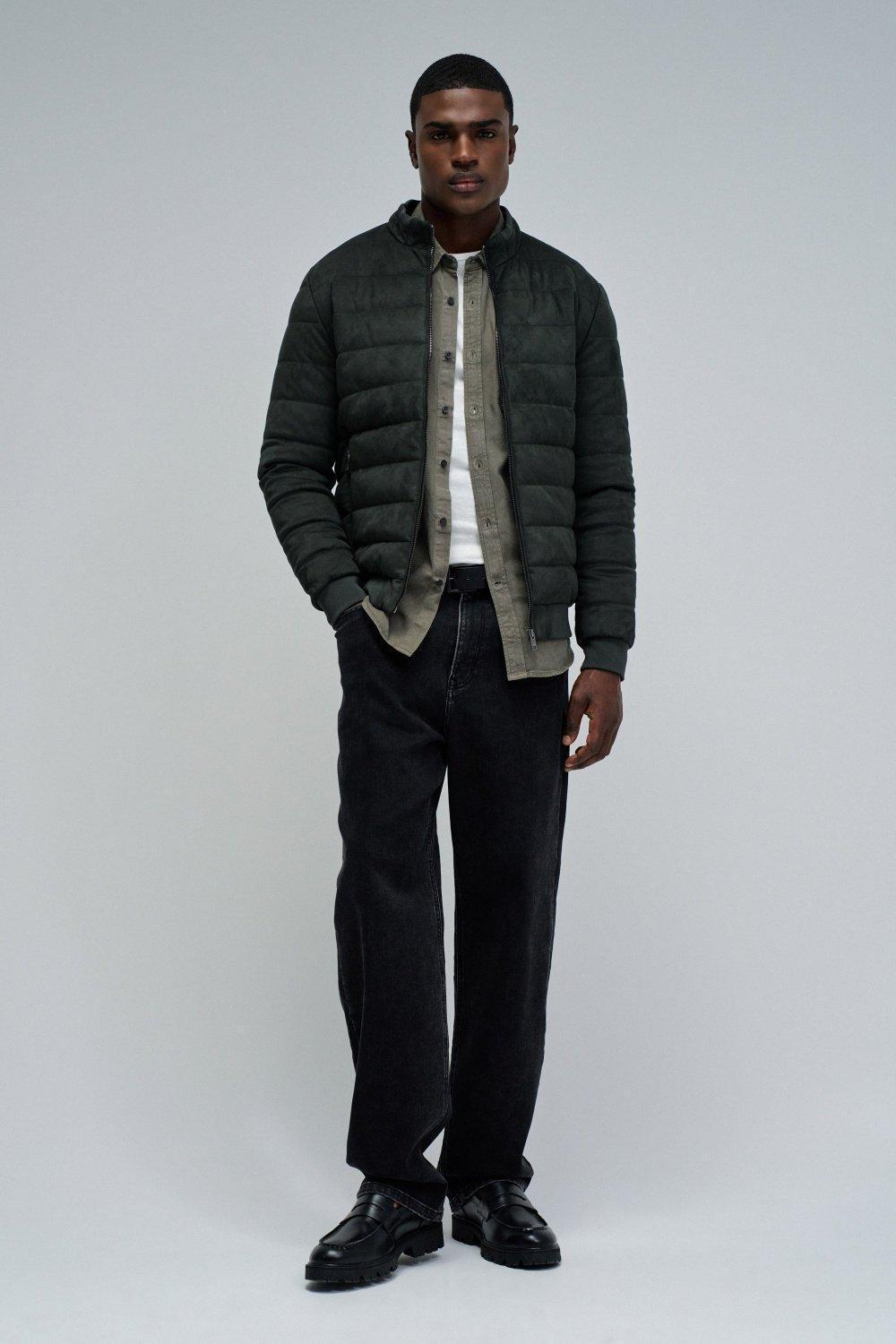 Puffer Jacket In Suede, Green, medium