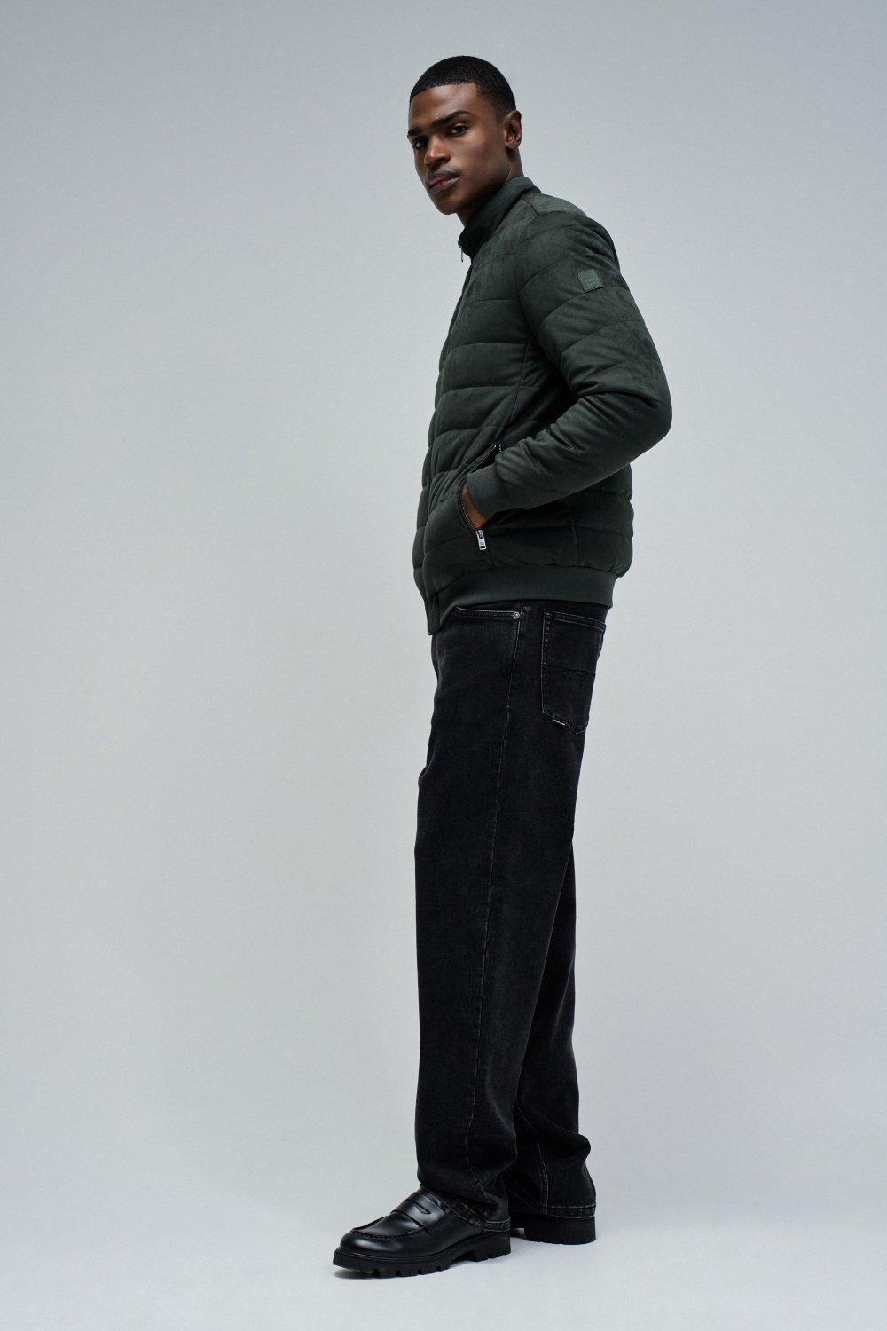 Puffer Jacket In Suede, Green, medium