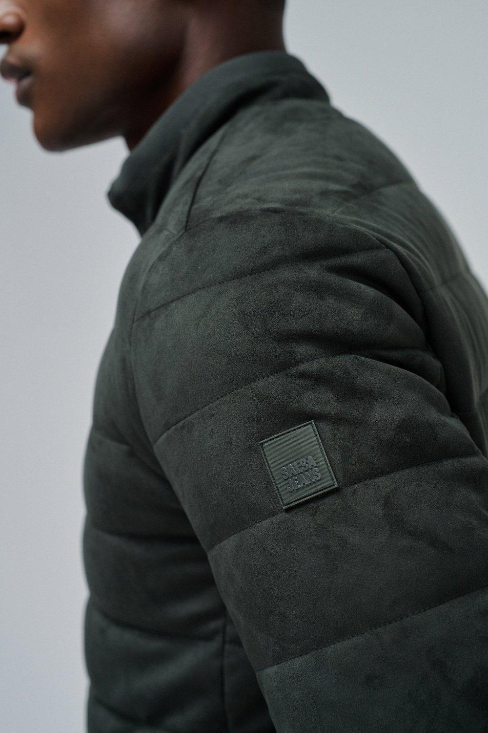 Puffer Jacket In Suede, Green, large image number 4