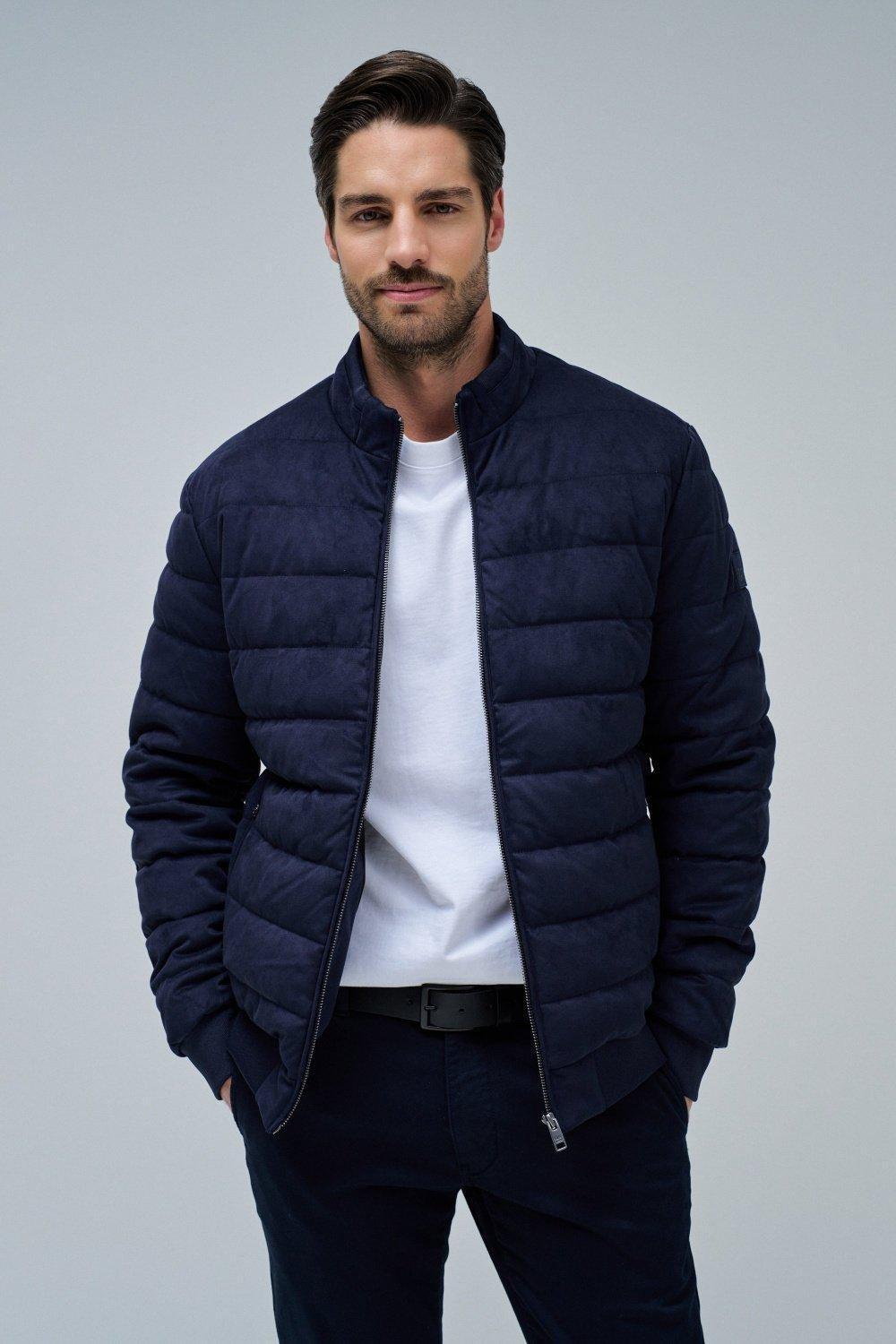 Puffer Jacket In Suede, Navy, large image number 0
