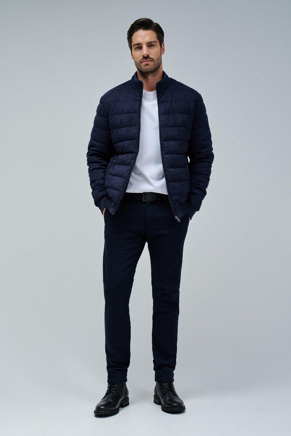 Puffer Jacket In Suede, Navy, large image number 1