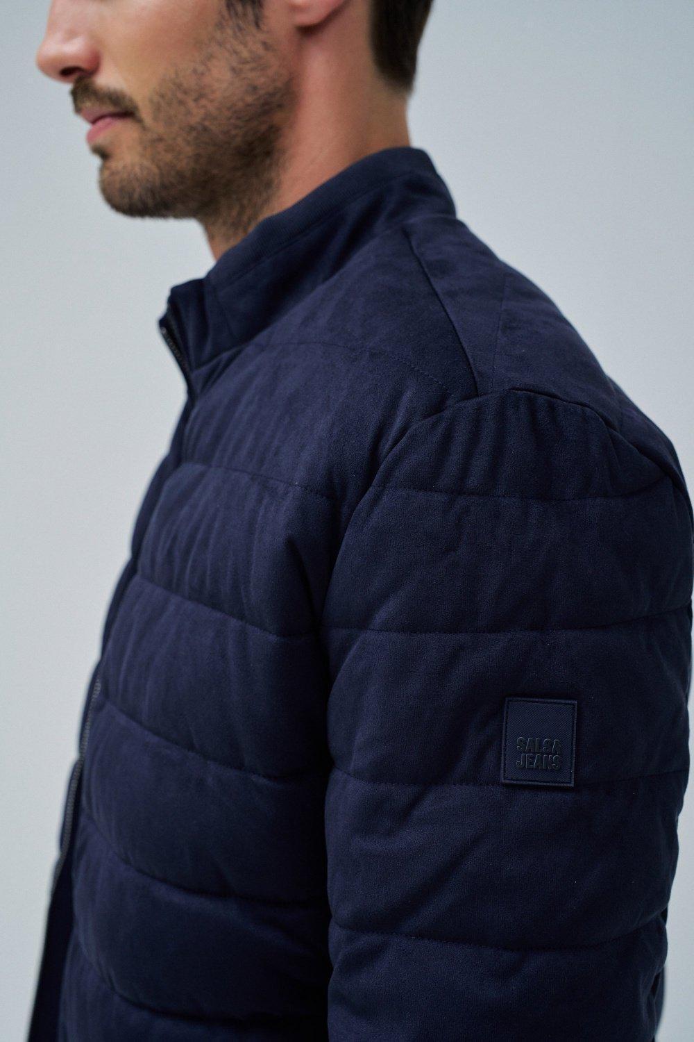 Puffer Jacket In Suede, Navy, large image number 4