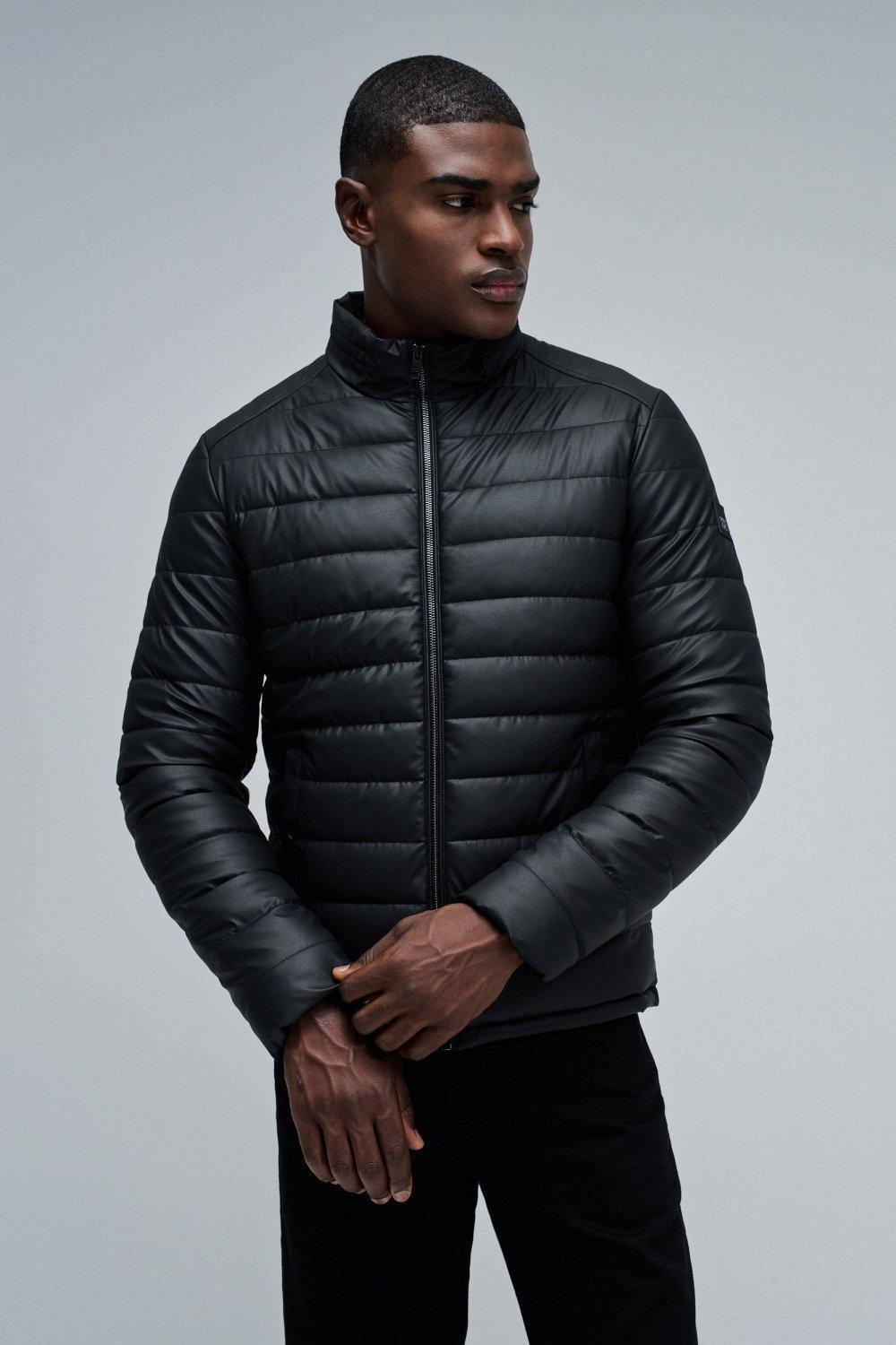 Puffer Jacket Leather Effect, Black, large image number 0