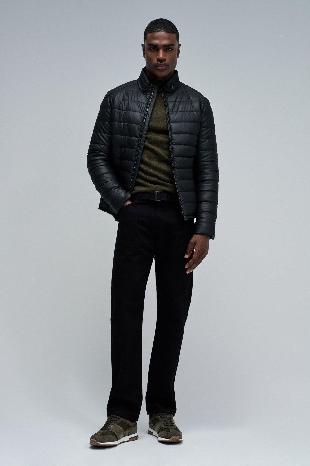 Puffer Jacket Leather Effect, Black, large image number 1