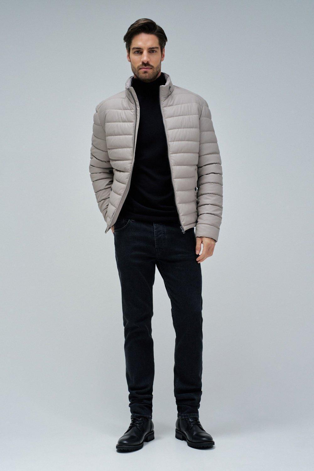 Puffer Jacket Leather Effect, Beige, medium