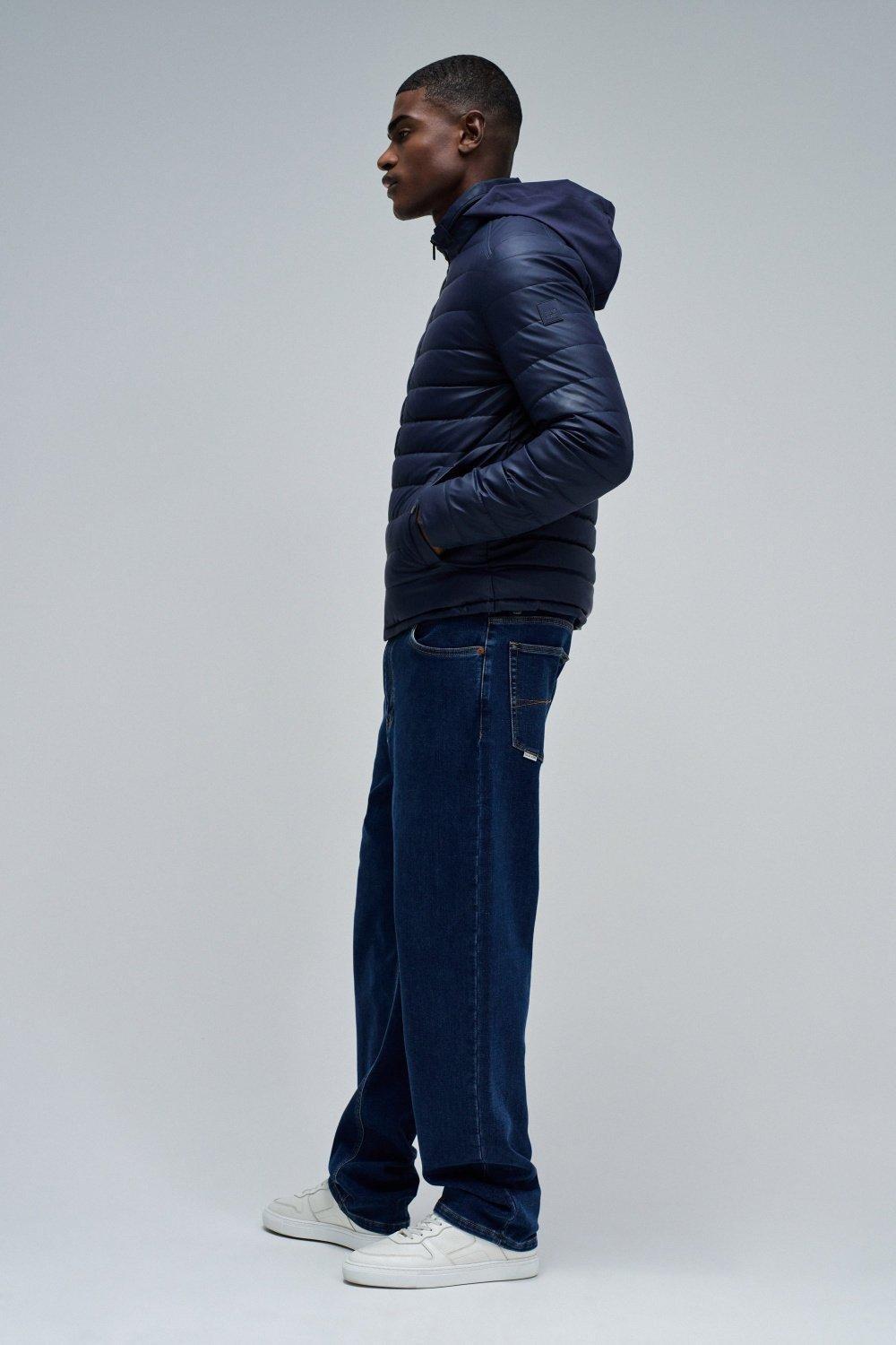 Puffer Jacket Leather Effect, Navy, large image number 2