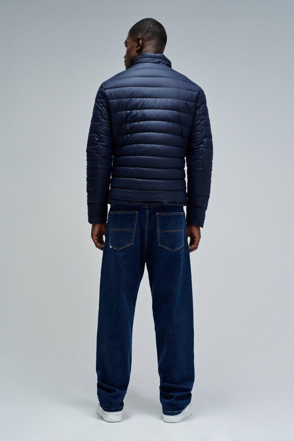 Puffer Jacket Leather Effect, Navy, large image number 3