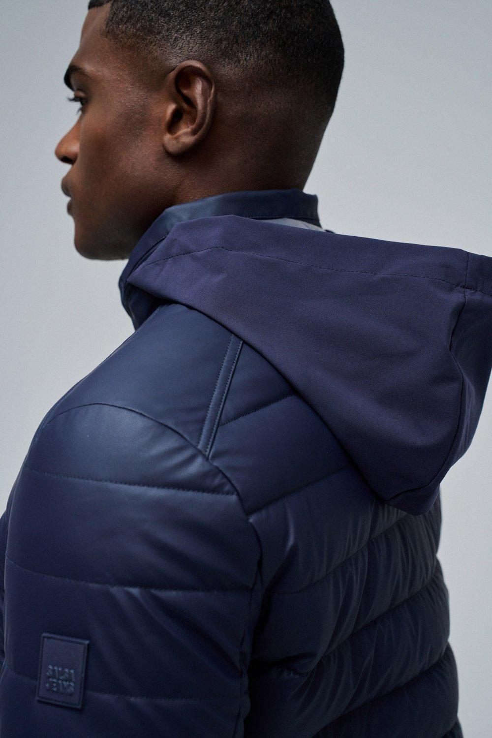 Puffer Jacket Leather Effect, Navy, large image number 4