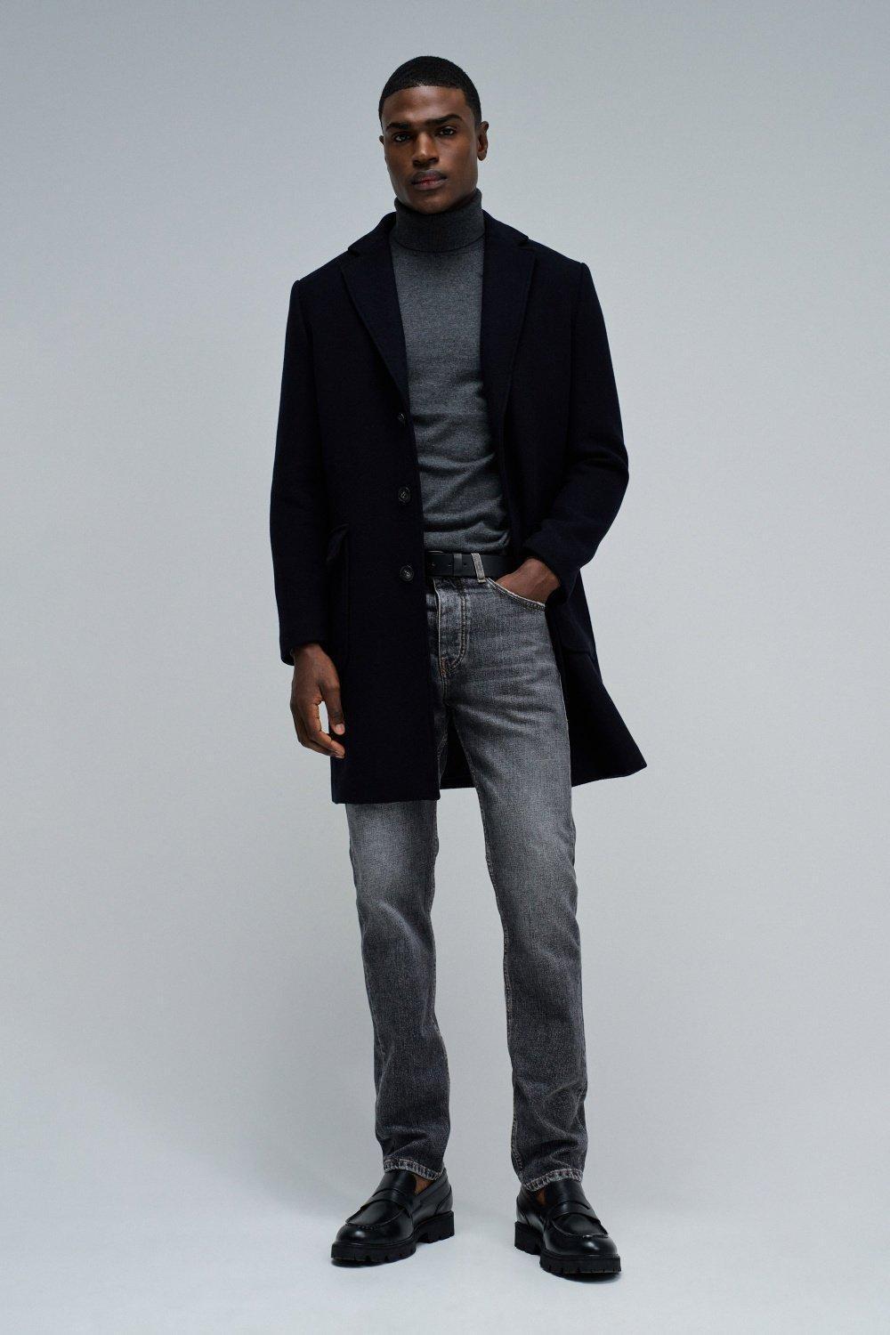 Wool Coat With Hood, Navy, medium