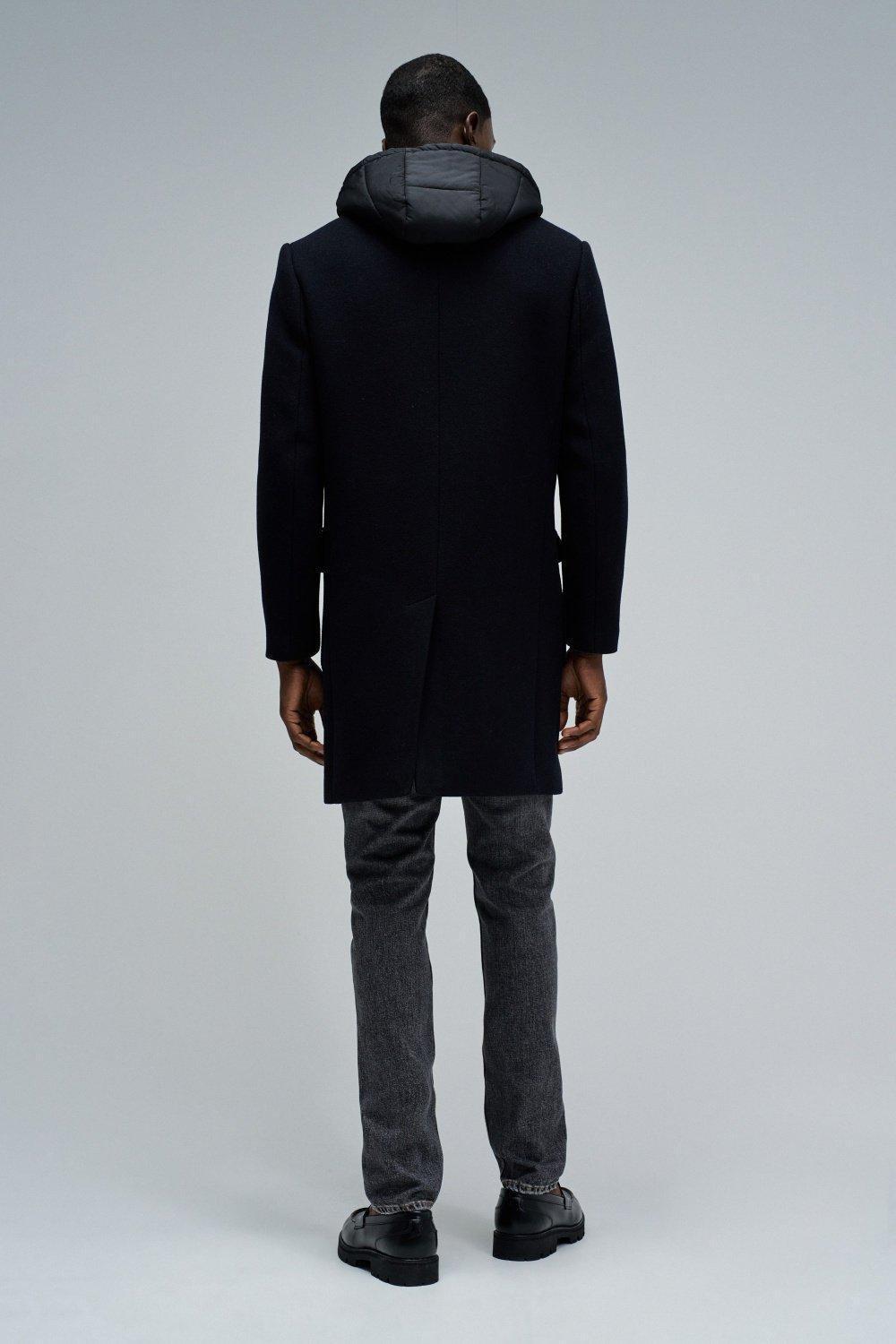 Wool Coat With Hood, Navy, large image number 3
