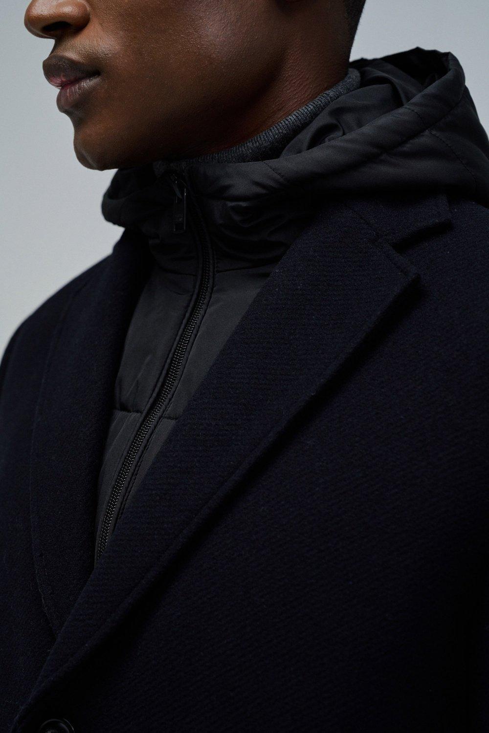 Wool Coat With Hood, Navy, large image number 4