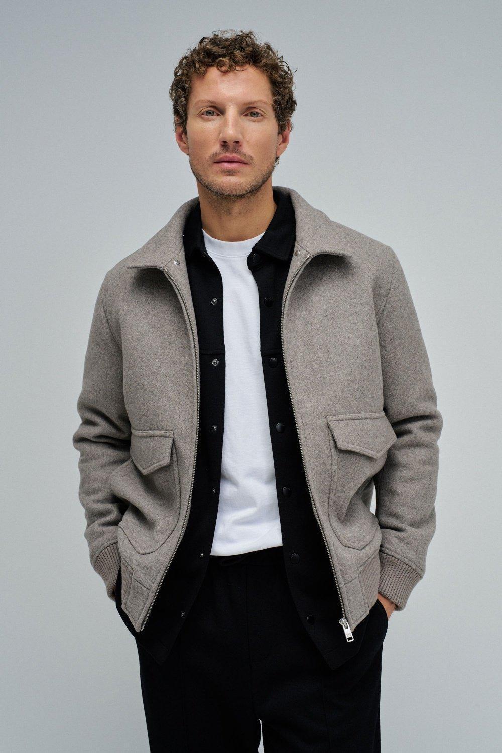 Wool Bomber Jacket, Beige, large image number 0