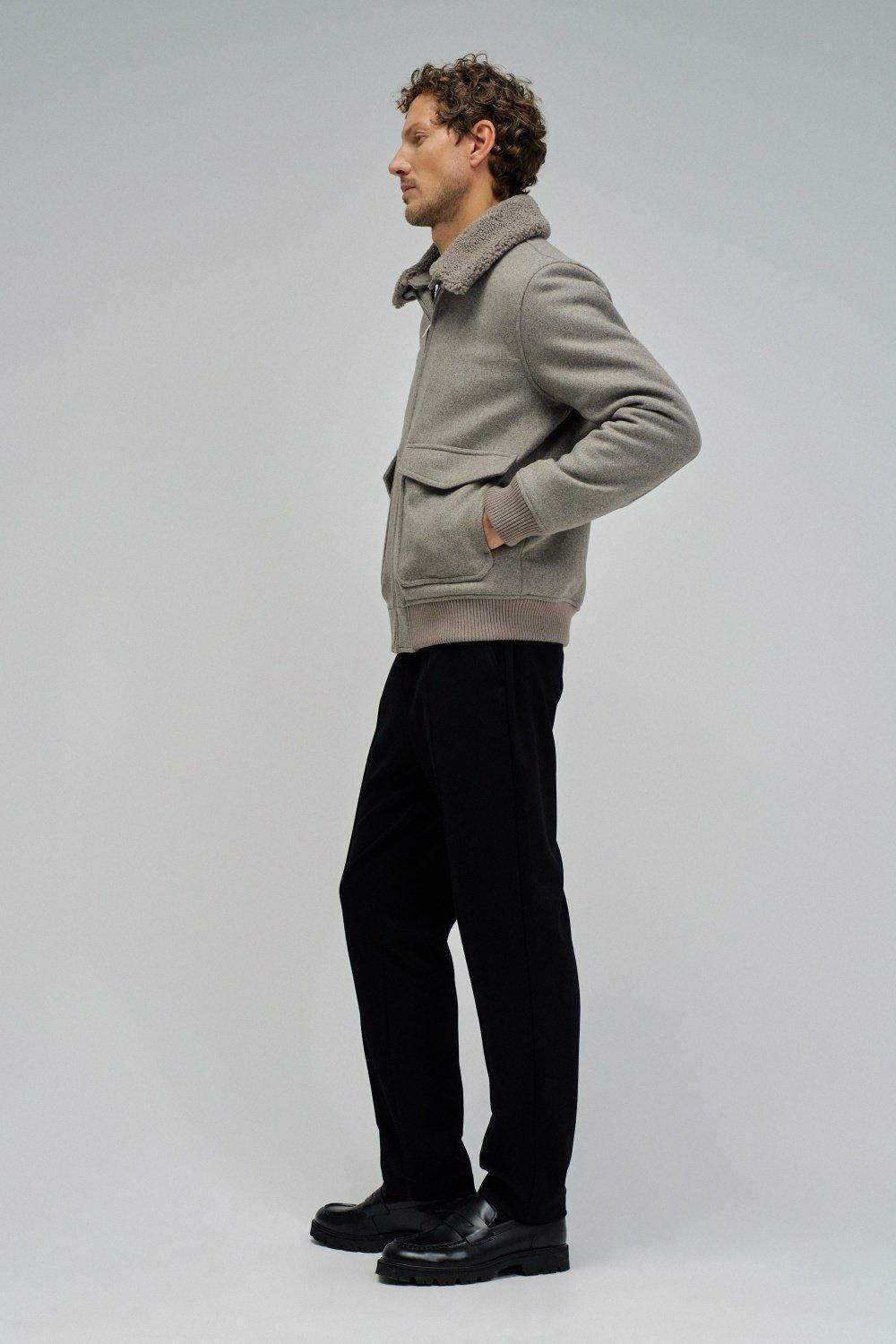 Wool Bomber Jacket, Beige, large image number 2