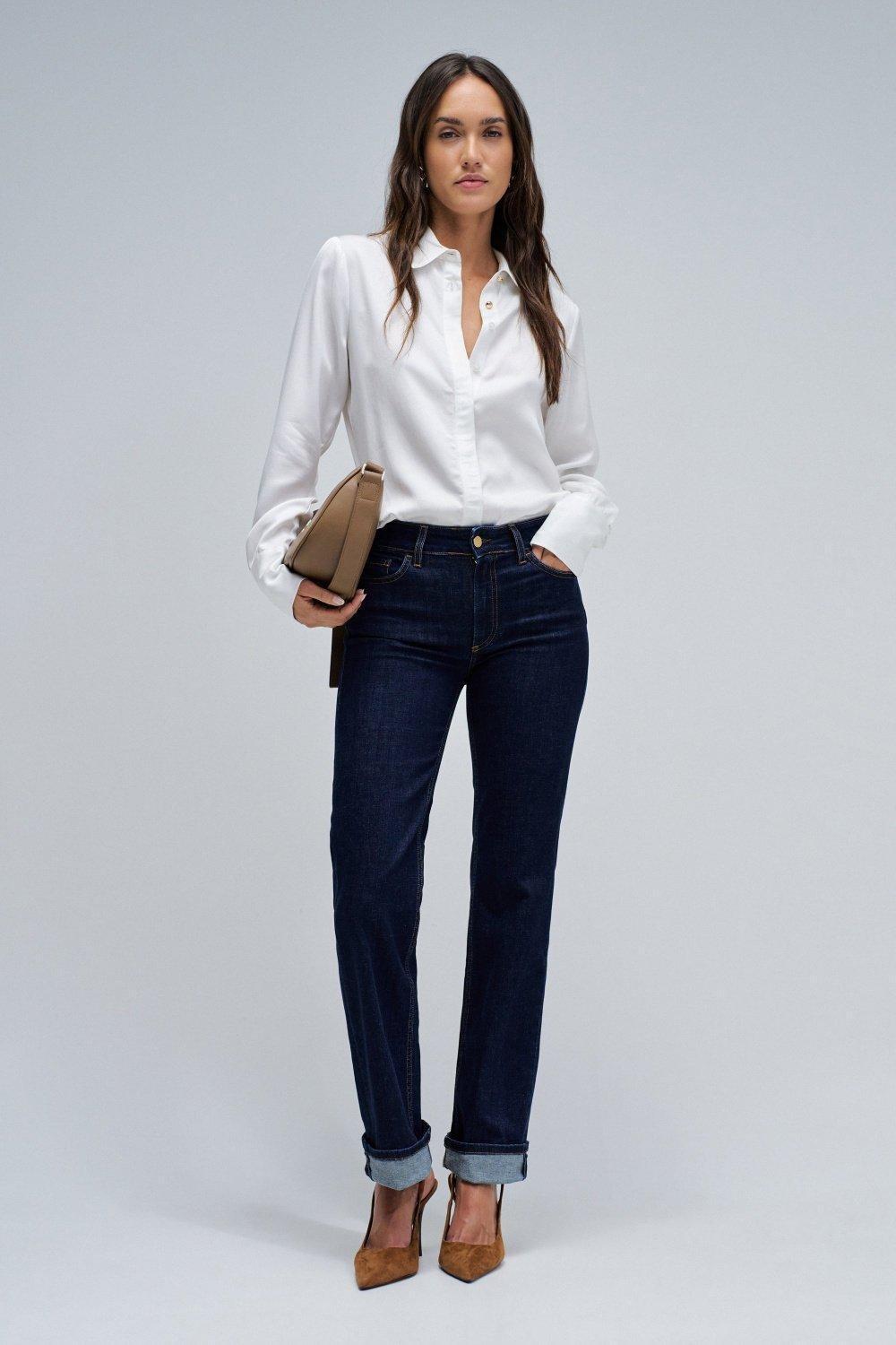 Destiny Push Up Straight Jeans, Navy, large image number 1